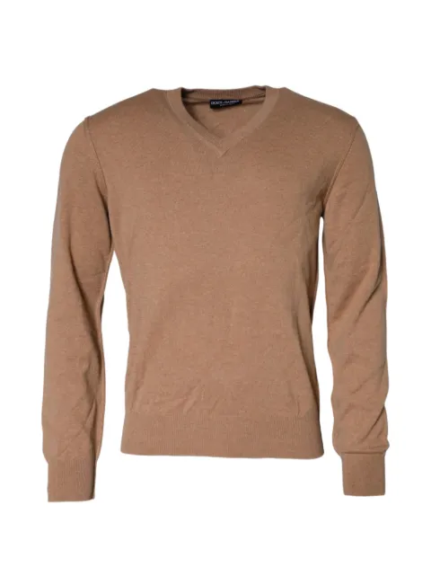 Dolce & Gabbana V-neck cashmere T-shirt Brown GX413TJAWLA