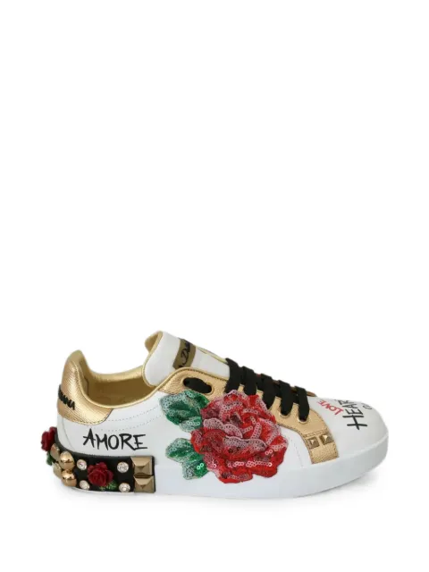 Dolce & Gabbana sequin-embroidered studded sneakers White CK1544