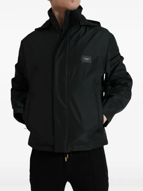Dolce & Gabbana logo-plaque hooded jacket Black G9AIATFUSFW