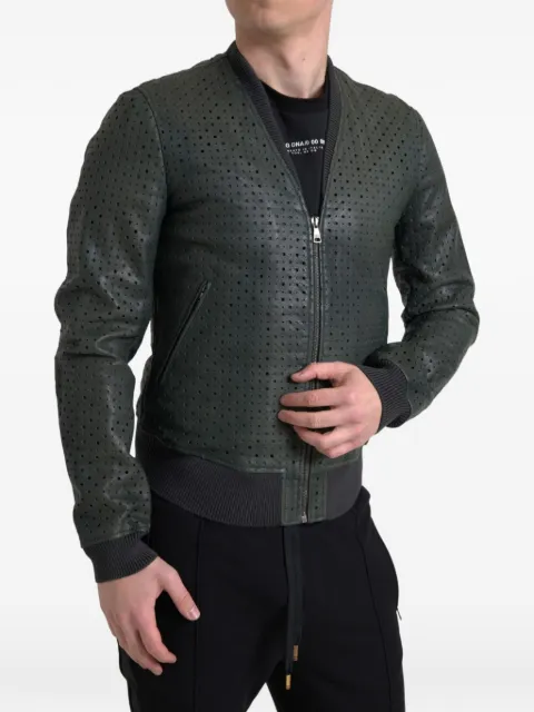 Dolce & Gabbana perforated-detailing leather bomber jacket Green JKT3674