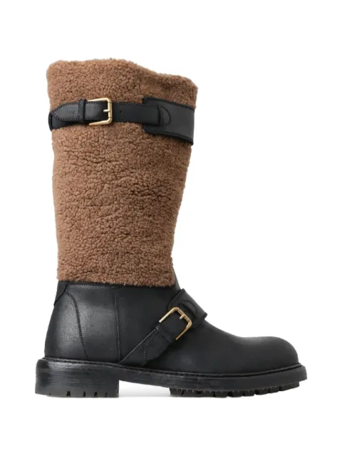 Dolce & Gabbana shearling-panel buckle-strap boots Black MV5040