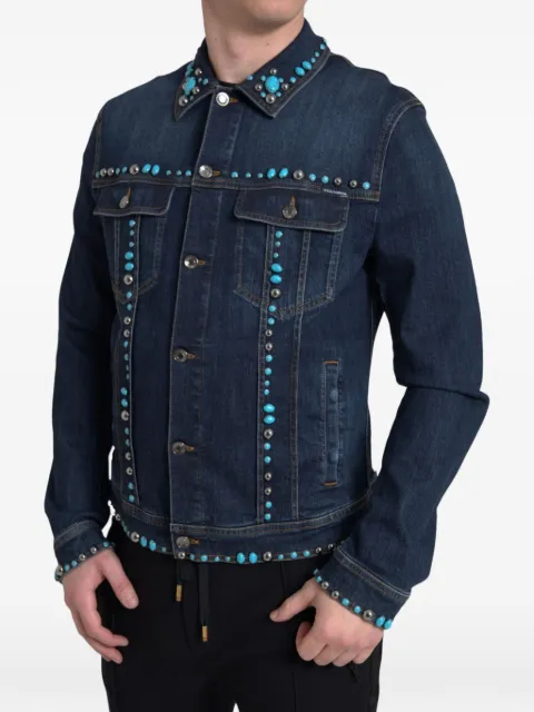 Dolce & Gabbana turquoise-embellished studded denim jacket Blue JKT3667