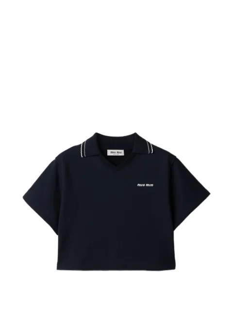 Miu Miu cropped cotton fleece sweatshirt Blue MJNA41SOOO191L