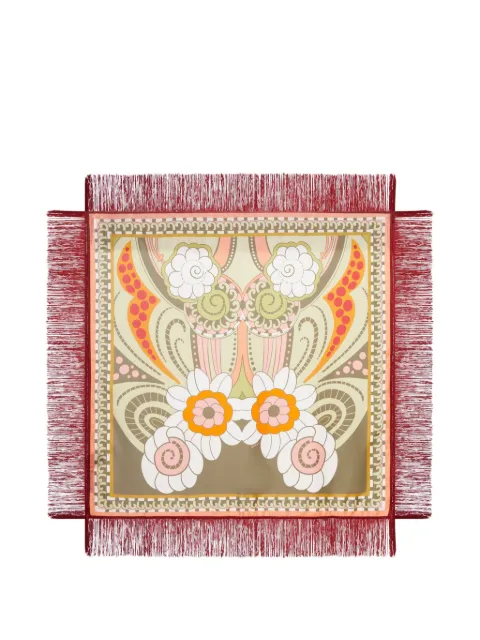 La DoubleJ Foulard ornamental-print fringed scarf Green SCA0073SIL006AMB03GR02