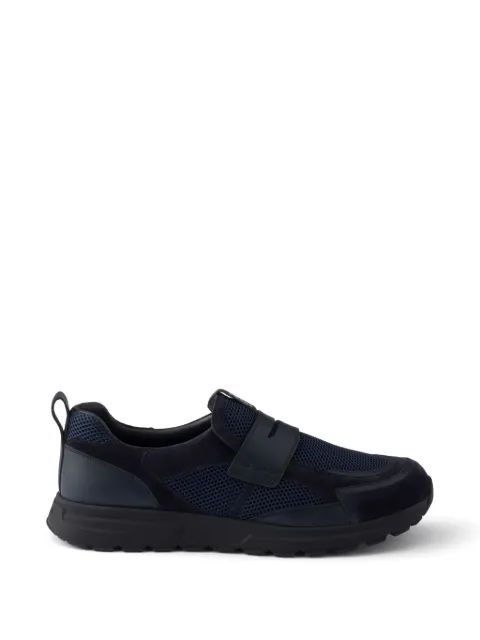 Prada Prax mesh fabric and leather loafers Blue 2DE163FG0003ZM0