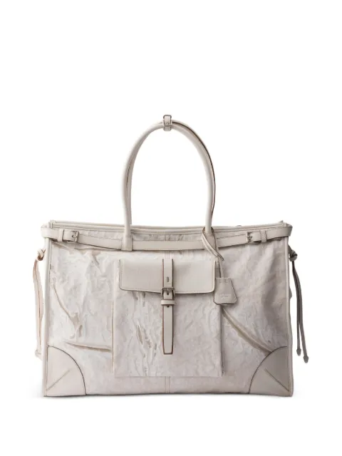 Prada Bonnie printed linen and leather tote bag Neutrals 2VG128VOTO2FPT
