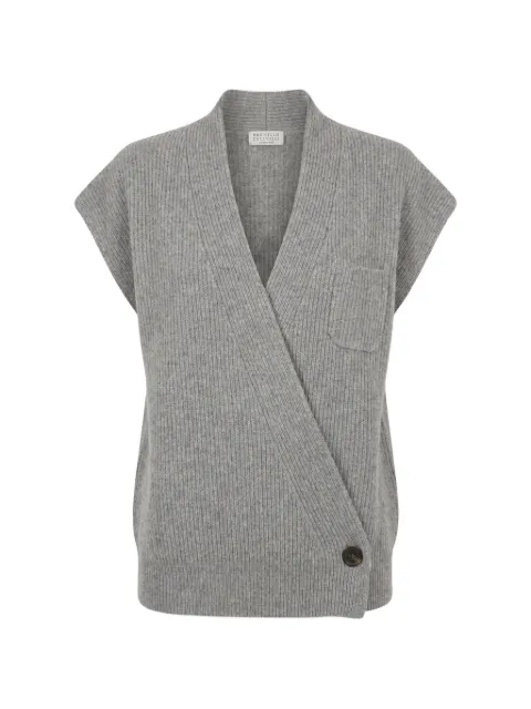 Brunello Cucinelli cashmere English rib wrap cardigan Grey M12724316P