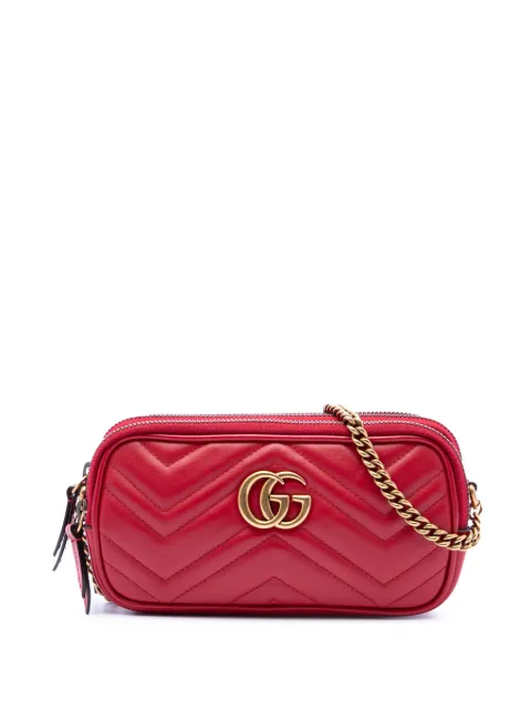Gucci Pre-Owned 2016-2026 Mini Calfskin GG Marmont Triple Zip crossbody bag Red P3W0EZ6JMCBEX4AH