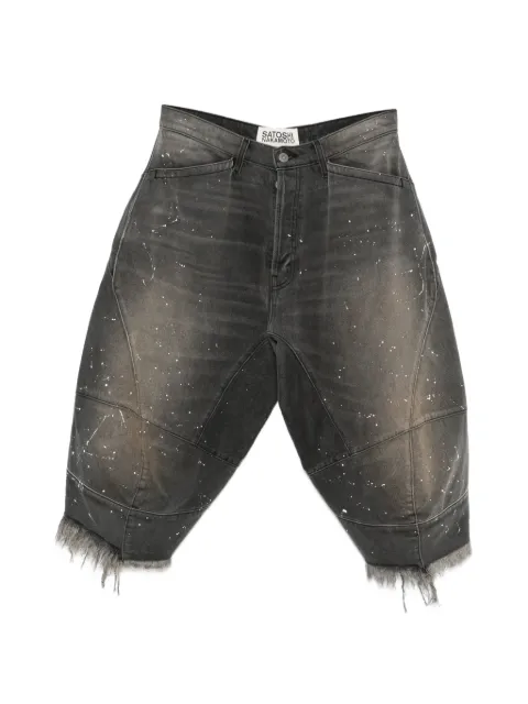 SATOSHI NAKAMOTO paint-splatter frayed-hem shorts Grey SS26SHT002