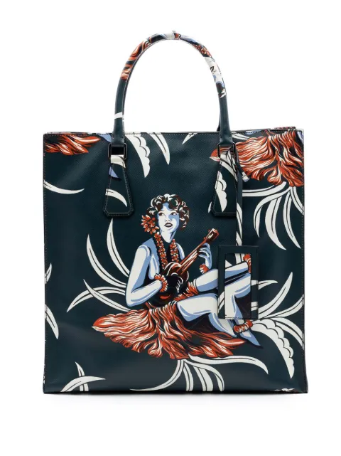 Prada Pre-Owned 2013-2026 Saffiano Hawaiian Print tote bag Green 0LKSUQQV2RY5VOCC