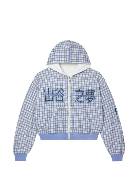 Vale check-print zip-up hoodie Blue VAL215