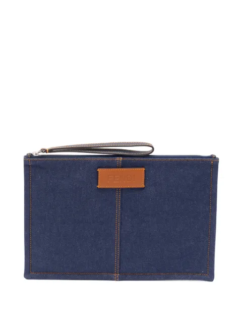 FENDI medium logo-patch pouch Blue 7N0134B08Z