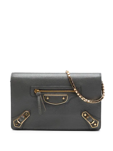 Balenciaga Pre-Owned 2017 Chevre Motocross Metallic Edge Wallet on Chain crossbody bag Grey 8Y19DBBPIV1XE967
