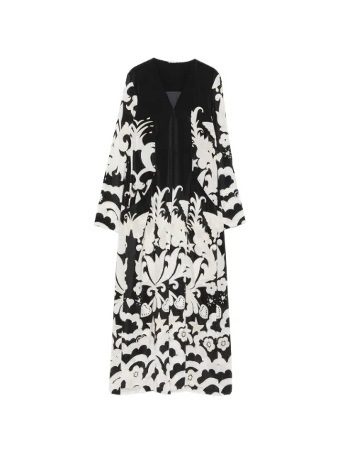 Faliero Sarti graphic-print V-neck single-breasted silk coat Black E265008