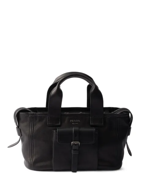Prada Route medium leather tote bag Black 1BG660VOOO2G6F