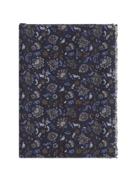 Kiton Paisley floral-print frayed scarf Blue USCIACK0203L34