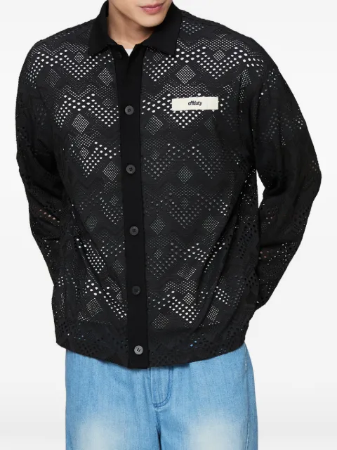 Off Duty Nauru perforated logo-patch shirt Black ODS26T21523