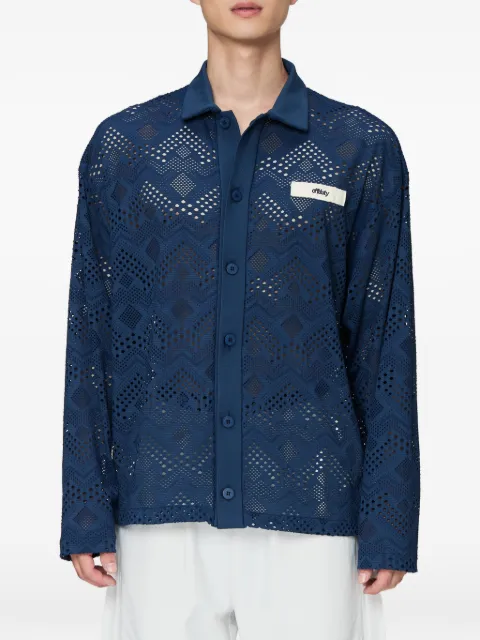 Off Duty Nauru geometric-perforated logo-patch shirt Blue ODS26T21523