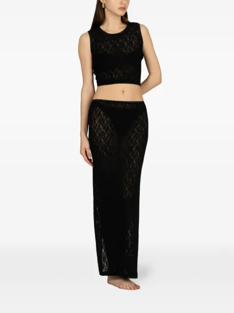 PARAMIDONNA Dolly lace-knit beachwear top and skirt set Black CR27DSBL