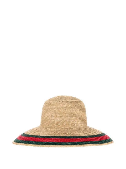 Gucci Web-stripe woven straw-effect hat Neutrals 876241PCEX3HBMA