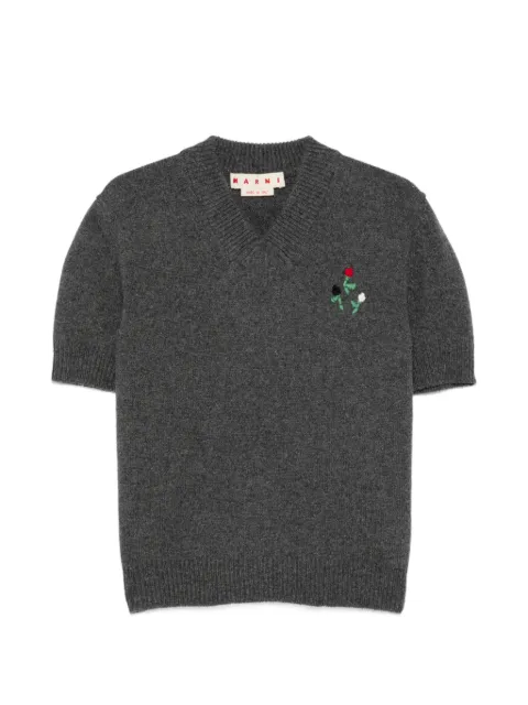 Marni floral-embroidered V-neck sweater Grey CVMD0170S0UFZ415