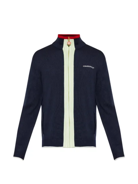 Casablanca logo-embroidered zip-up cardigan Blue MPF26KW84501