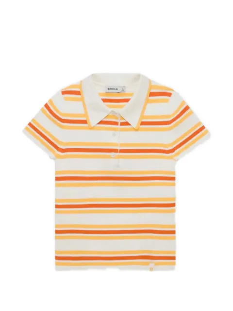 SIMKHAI Luka striped ribbed-knit polo top Neutrals 3262039K83