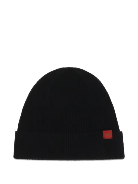 Kiton logo-patch ribbed beanie hat Black UCPL003K0239L04