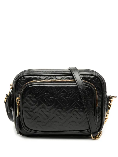Burberry Pre-Owned 2018-2023 Embossed Calfskin TB Monogram Camera Chain crossbody bag Black YXB7607AAUF9KSN0