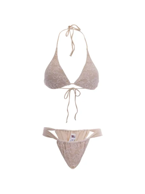 MC2 Saint Barth lace-overlay triangle bikini Neutrals GUE0001