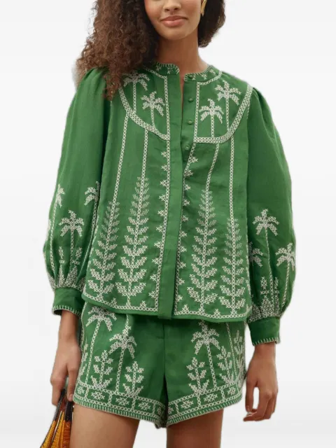 FARM Rio bicolor cross-stich embroidery blouse long sleeve Green 355779