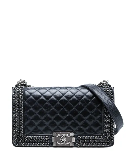CHANEL Pre-Owned 2016-2017 Old Medium Quilted Glazed Calfskin Chain Around Boy Flap crossbody bag Blue 4MOUQ7L69E2FNXZB
