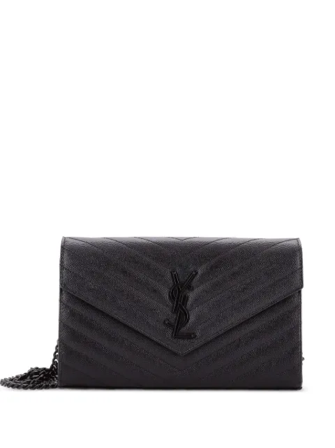 Saint Laurent Pre-Owned Classic Monogram Wallet on Chain Matelasse Chevron Leather Medium crossbody bag Black U2EUIR5ANJWUZXF0