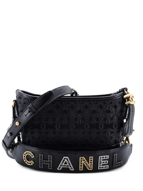 CHANEL Pre-Owned Gabrielle Hobo with Logo Handle Laser Cut Calfskin and Wool Felt Small crossbody bag Black VZ9FLT9XS0L1SD8B