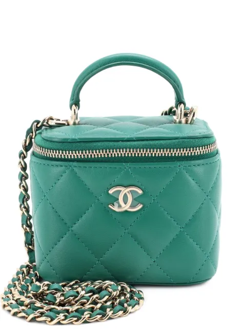 CHANEL Pre-Owned Classic Top Handle Vanity Case with Chain Quilted Lambskin Mini crossbody bag Green DCT5PK9RRFV354V5