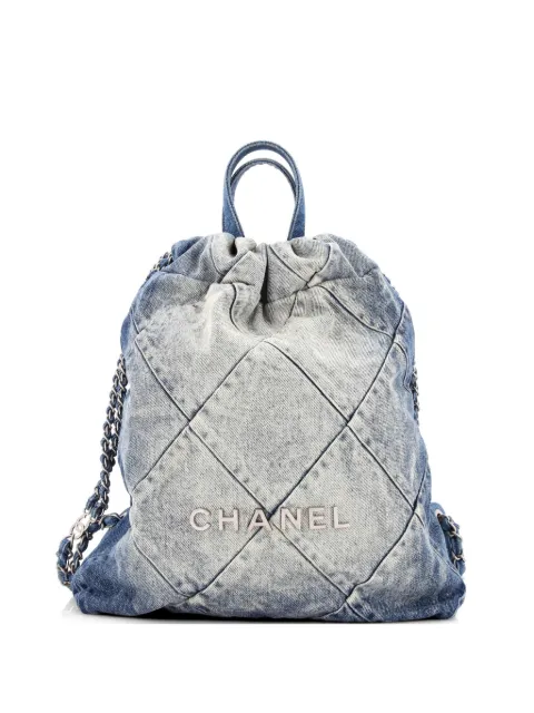 CHANEL Pre-Owned 22 Chain Quilted Denim Medium backpack Blue MJKSOC3ROSWOMVYD