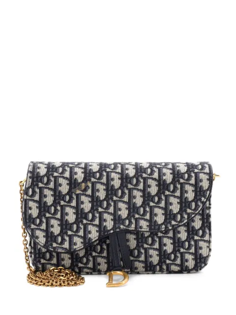 Christian Dior Pre-Owned Saddle Chain Oblique Canvas clutch bag Blue S99W2E5ZK1E1VM5L