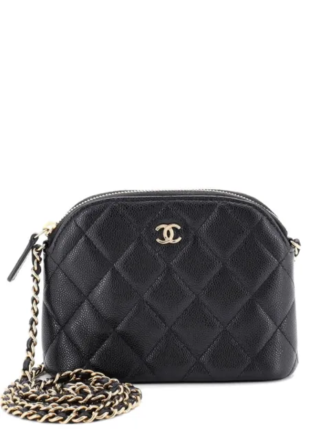 CHANEL Pre-Owned CC Dome Zip Clutch with Chain Quilted Caviar Mini crossbody bag Black R4ONRAI3RRWB2ICS