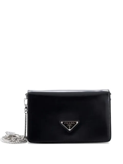 Prada Pre-Owned Triangle Logo Chain Flap Bag Brushed Leather Small crossbody bag Black B2VNZL6138FGUQCL