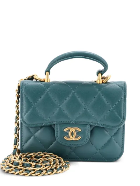 CHANEL Pre-Owned Top Handle Flap Coin Purse with Chain Quilted Lambskin crossbody bag Green QNY2MSCUB9B7SQ8H