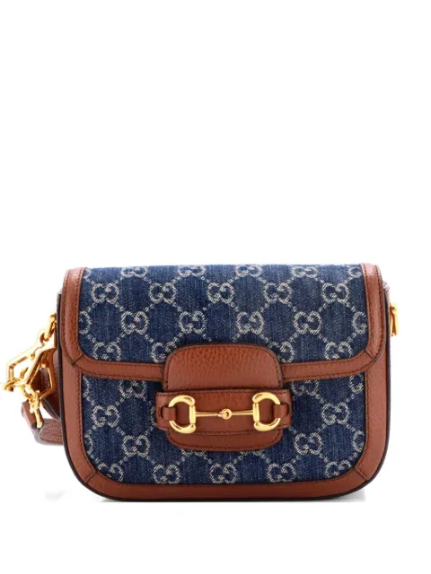 Gucci Pre-Owned Horsebit 1955 GG Denim Mini shoulder bag Blue NZ81ZA95ZKPCUEM1