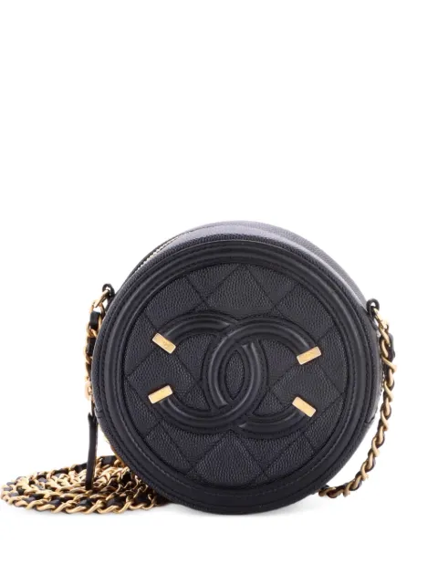 CHANEL Pre-Owned Filigree Round Clutch with Chain Quilted Caviar Mini crossbody bag Black UEEFNDOU6NR0EVQF