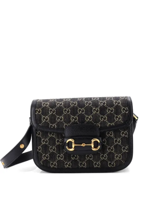 Gucci Pre-Owned Horsebit 1955 GG Denim Small shoulder bag Black UC7641EYJOR4J3OM