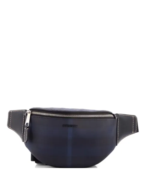 Burberry Pre-Owned Cason Bum Bag House Check Canvas and Leather Mini belt bag Blue 7OG5YFMNYNPGIAS2