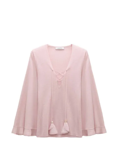 Dorothee Schumacher Refined Essentials lace-up flared-sleeve sweater Pink 262510503