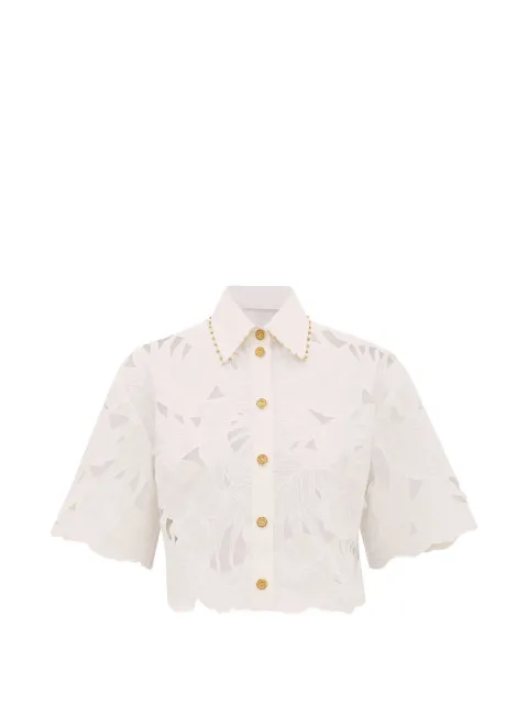 ZIMMERMANN Mahon embroidered cropped shirt White 9047TSS263