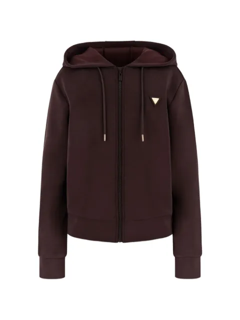 GUESS USA logo-plaque zip-up hoodie Brown V4YQ06KCAY2
