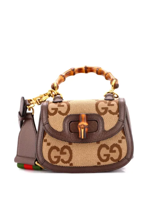 Gucci Pre-Owned Bamboo 1947 Top Handle Bag Jumbo GG Canvas Mini crossbody bag Brown 4G55QCOJ0261Z32O