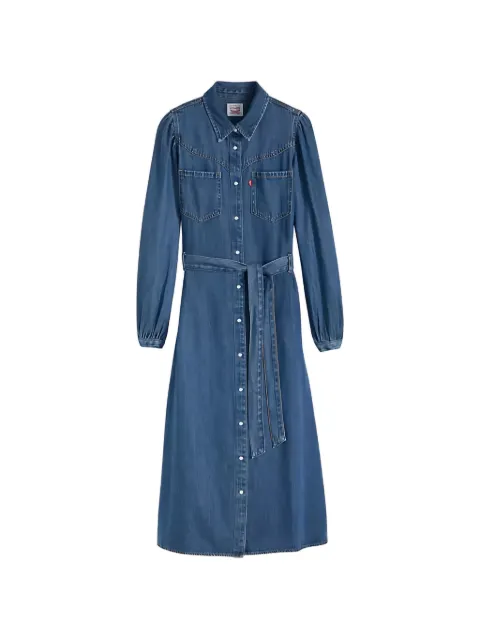 Levi's Journey puffed-sleeve belted midi dress Blue 005OK