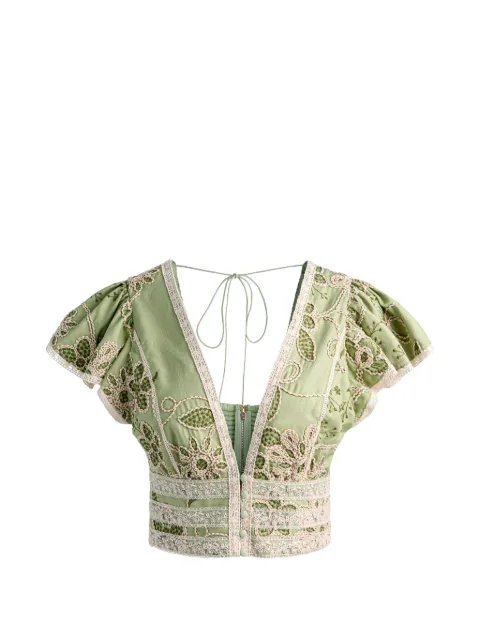 alice + olivia Keeley flutter-sleeve blouse Green CC606D28001